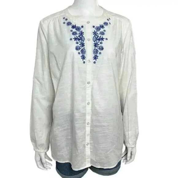 Eddie Bauer White Blue Embroidered Button Up Shirt Size XL - Picture 7 of 7